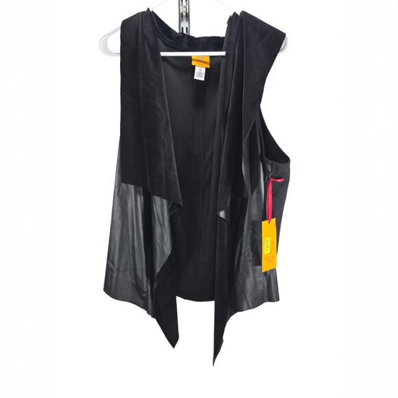 WOMENS RUBY RED FAUX LEATHER VELVET VELOUR SLEEVELESS VEST JACKET | 3x | BLACK - Picture 1 of 4